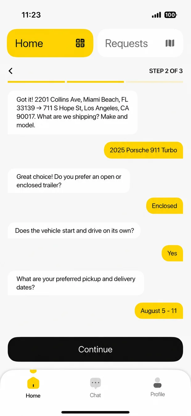 Answering a few questions about the vehicle in a chat