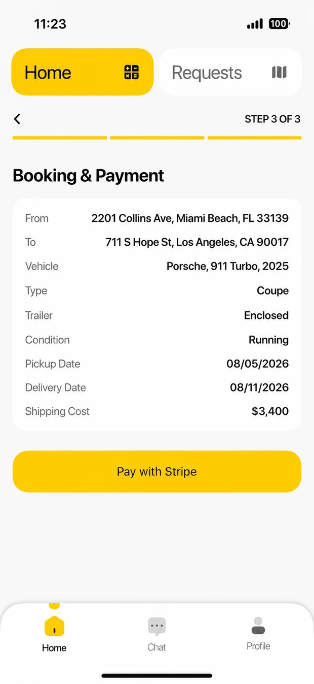 Reviewing one upfront price and booking with Stripe